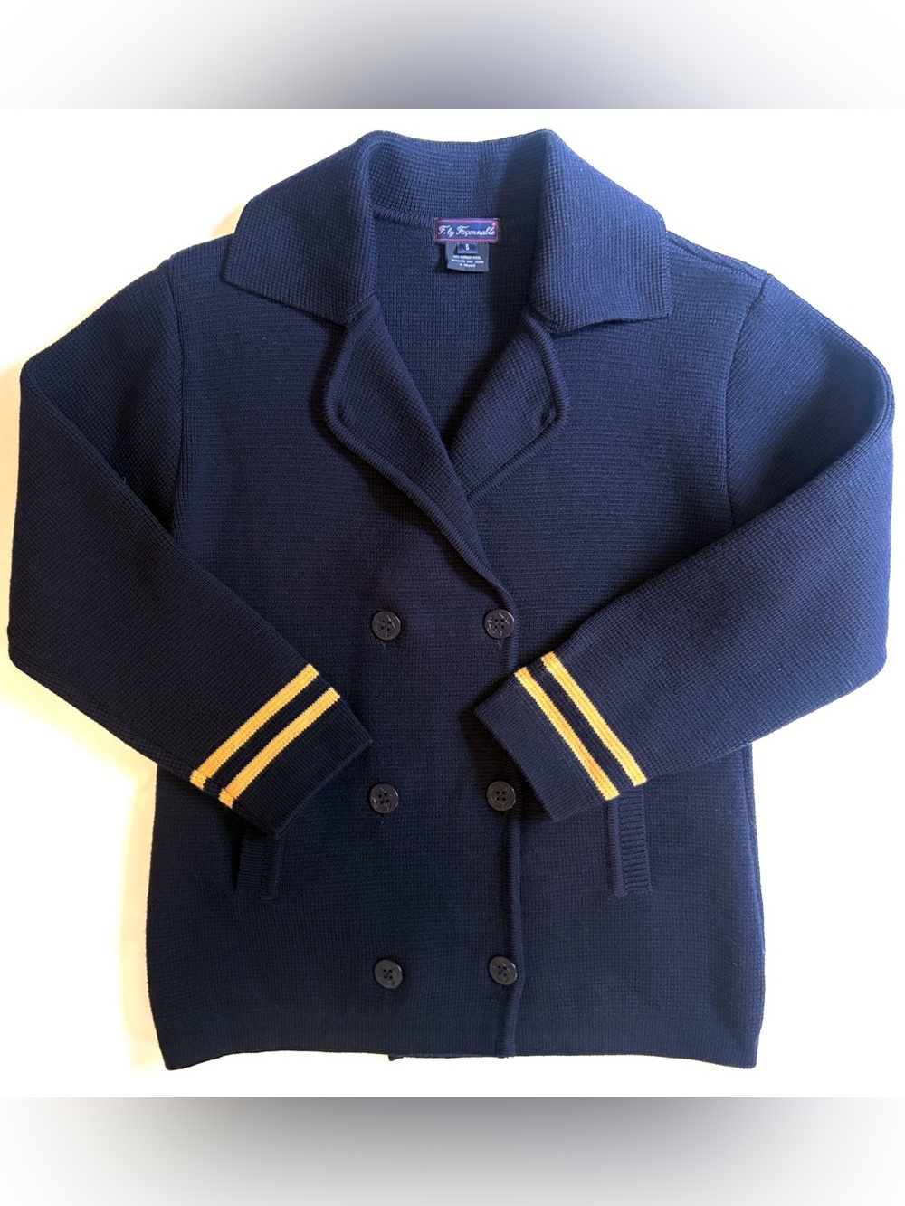 Façonnable Marino Wool Double Breasted Knit Cardigan Navy Blue size Small